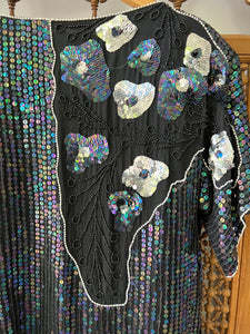 Vintage 80's Sequin & Beaded Silk Top in Mermaid Hues