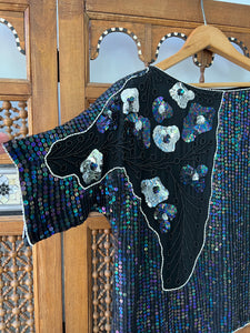 Vintage 80's Sequin & Beaded Silk Top in Mermaid Hues