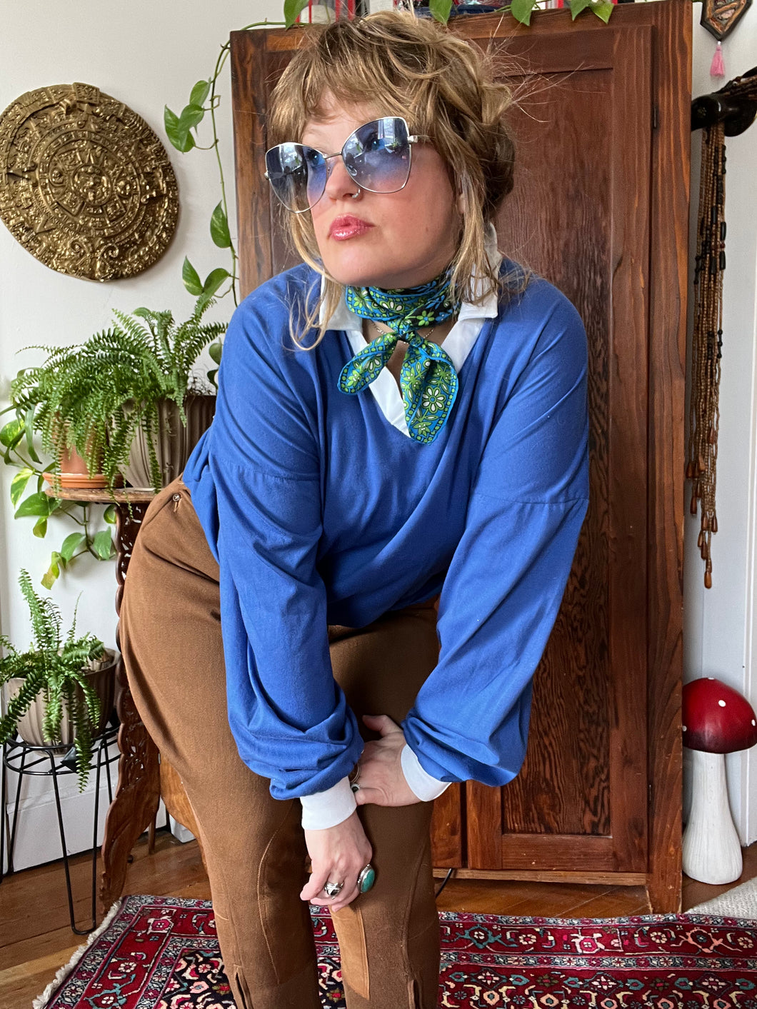 Vintage 90's Blue Cotton Collared Shirt (