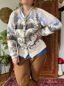 Vintage 90's Hand Knit Nordic Style Cardigan Sweater (Large)