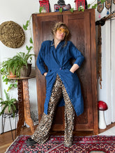 Load image into Gallery viewer, Vintage 80&#39;s Indigo Blue Cotton Batwing Button Front Wiggle Dress (Medium)