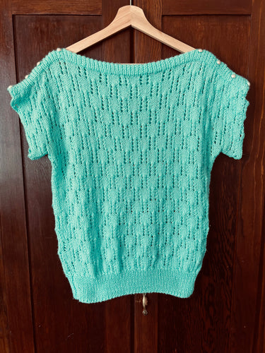 Vintage 80's Mint Knit Short Sleeved Sweater (Large)