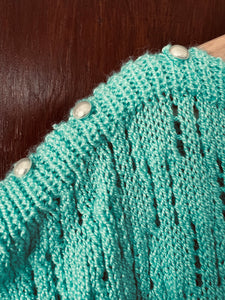 Vintage 80's Mint Knit Short Sleeved Sweater (Large)