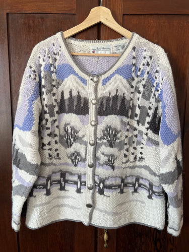 Vintage 90's Hand Knit Nordic Style Cardigan Sweater (Large)