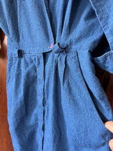 Load image into Gallery viewer, Vintage 80&#39;s Indigo Blue Cotton Batwing Button Front Wiggle Dress (Medium)