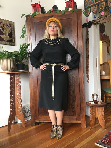 RARE COUTURE Vintage 80's Mary McFadden Black Silk Dress