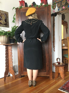 RARE COUTURE Vintage 80's Mary McFadden Black Silk Dress