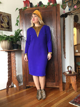 Load image into Gallery viewer, Vintage 80&#39;s Royal Purple Knit and Gold Sequin Dress