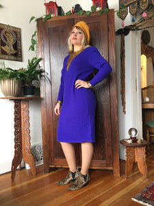 Vintage 80's Royal Purple Knit and Gold Sequin Dress