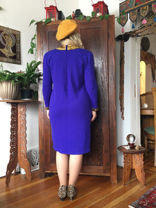 Vintage 80's Royal Purple Knit and Gold Sequin Dress