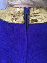 Load image into Gallery viewer, Vintage 80&#39;s Royal Purple Knit and Gold Sequin Dress