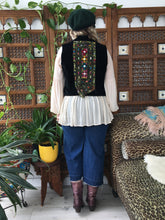 Load image into Gallery viewer, Up-Cycled One-of-a-Kind Black Velvety Paisley Vintage Banjara Textile Waistcoat