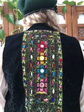 Load image into Gallery viewer, Up-Cycled One-of-a-Kind Black Velvety Paisley Vintage Banjara Textile Waistcoat