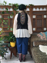 Load image into Gallery viewer, Up-Cycled One-of-a-Kind Black Leather Vintage Banjara Textile Waistcoat