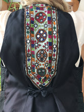 Load image into Gallery viewer, Up-Cycled One-of-a-Kind Black Leather Vintage Banjara Textile Waistcoat