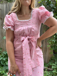 Vintage 70's does Regency, Pink Maxi Dress (S-M)