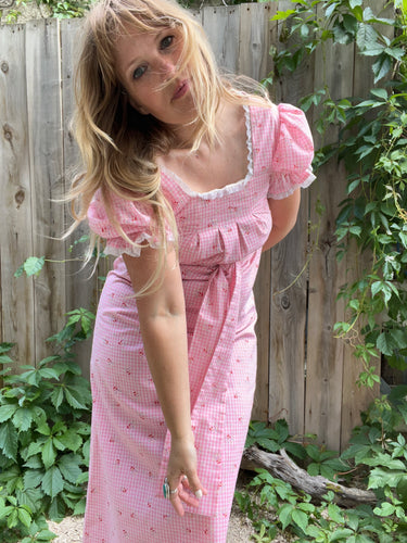 Vintage 70's does Regency, Pink Maxi Dress (S-M)