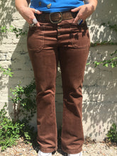 Load image into Gallery viewer, Vintage 70&#39;s Brown Denim Hip-Hugger Button-Fly Bell-Bottoms