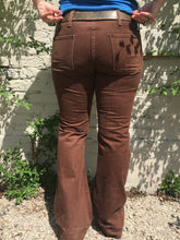 Load image into Gallery viewer, Vintage 70&#39;s Brown Denim Hip-Hugger Button-Fly Bell-Bottoms