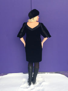 Vintage 80's Designer Holt Renfrew Black Velvet Dress (With Pockets!)