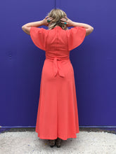 Load image into Gallery viewer, Vintage 70&#39;s Coral Capelet Sleeve Maxi Dress (M)