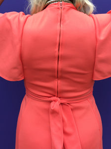 Vintage 70's Coral Capelet Sleeve Maxi Dress (M)