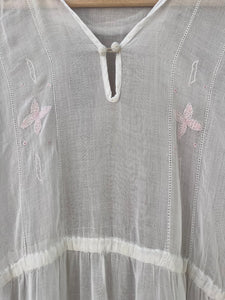 Antique 1920's White Cotton Batiste Embroidered Lawn Dress