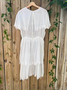 Antique 1920's White Cotton Lace and Embroidered Lawn Dress