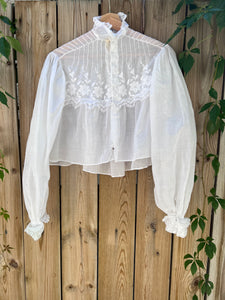 Antique Victorian (1890's) White Cotton Batiste & Lace Shirt Waist/Blouse
