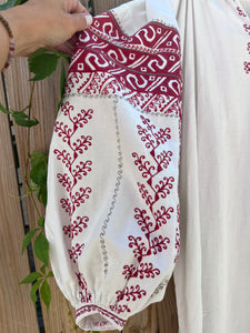 RARE! 1930's One of a Kind, Homespun Cotton Red Embroidered Slavic Dress (Vyshyvanka)