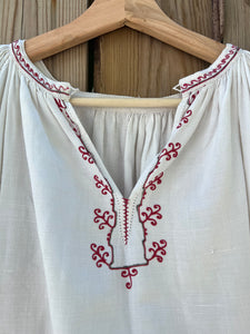 RARE! 1930's One of a Kind, Homespun Cotton Red Embroidered Slavic Dress (Vyshyvanka)