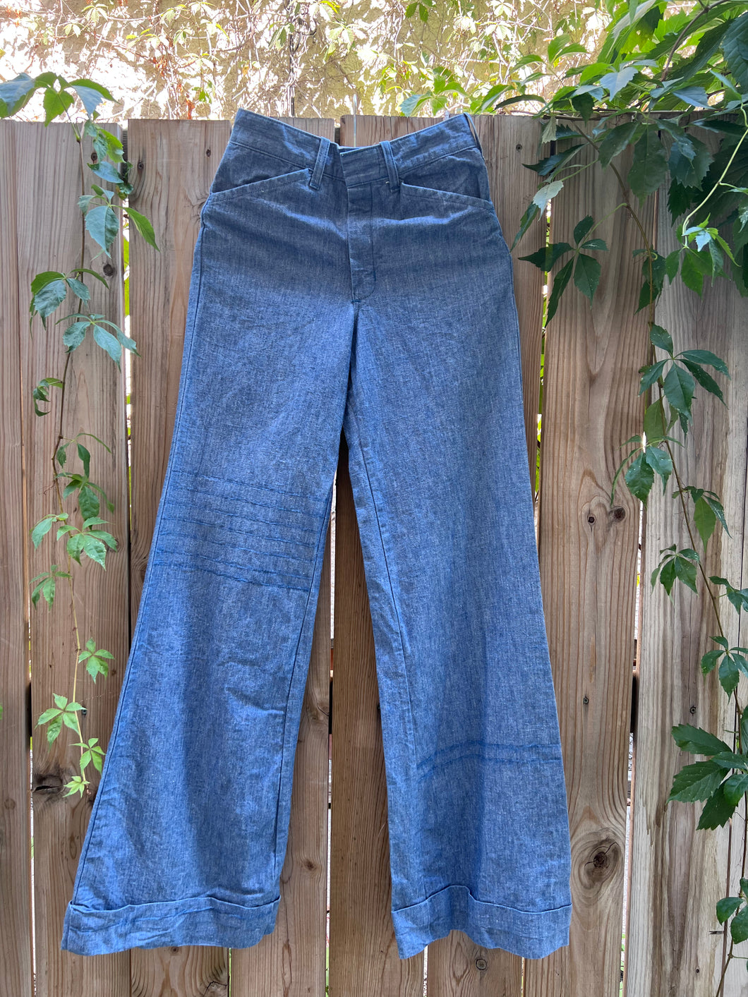 Vintage 70's Denim Mid Rise Wide Leg Jeans With Cuffs
