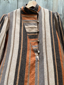 Vintage 80's Pumpkin Spice Striped Wool Shift Dress