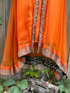 Vintage 90's Orange Silk, Embroidered Caftan Duster