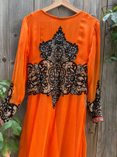 Load image into Gallery viewer, Vintage 90&#39;s Orange Silk, Embroidered Caftan Duster