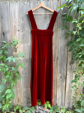 Load image into Gallery viewer, Vintage 70&#39;s Rust Red Velvet Pinafore Maxi Dress (XXS)