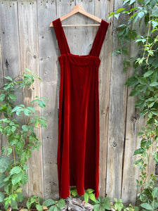 Vintage 70's Rust Red Velvet Pinafore Maxi Dress (XXS)