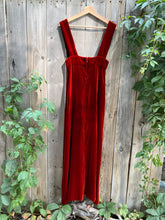 Load image into Gallery viewer, Vintage 70&#39;s Rust Red Velvet Pinafore Maxi Dress (XXS)