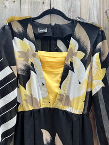 Vintage 80's Black, White & Squash Blossom Yellow Dress