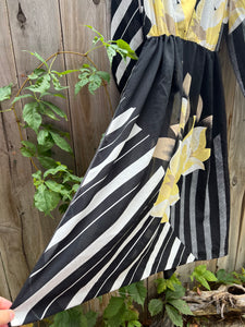 Vintage 80's Black, White & Squash Blossom Yellow Dress