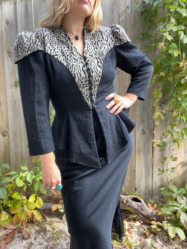 Vintage 80's Bold Shoulder Ocelot Print Blazer