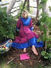 Load image into Gallery viewer, Vintage 70&#39;s Magenta and Azure Peasant Style Maxi Dress (S-M)