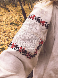 Vintage 30's Ukrainian Hemp Linen Embroidered & Lace Dress (Vyshyvanka)