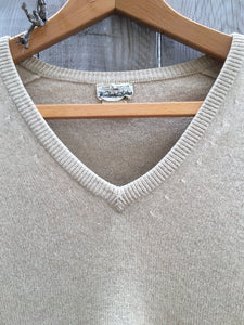 Vintage 70's Scottish Cashmere Sweater With Leather Elbow Patches (XL)