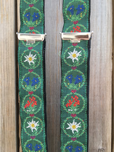 Vintage 70's Austrian Suspenders Embroidered With Native Alpine Flowers (Edelweiss)