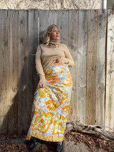 Vintage 60's Statement Floral Quilted Hostess Skirt
