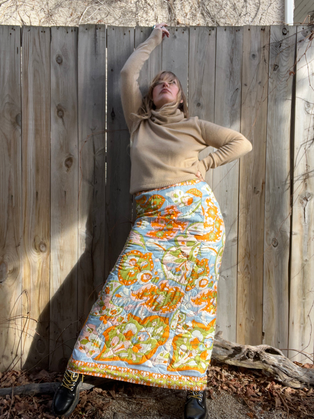 Vintage 60's Statement Floral Quilted Hostess Skirt