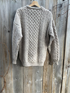 Vintage 90's Irish Aran Wool Knit Sweater in Oatmeal