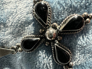 Vintage 90's Black Onyx and Sterling Silver Cross Pendant