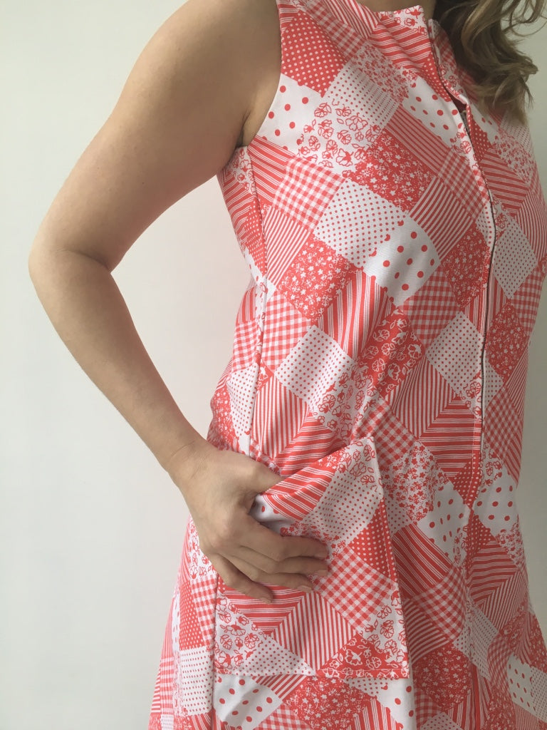 Vintage 60's Patchwork Gingham, Floral and Polka Dot Print Shift Dress (M)